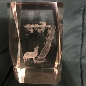 Crystal Glass Paperweight lasered Wolf and Monkey